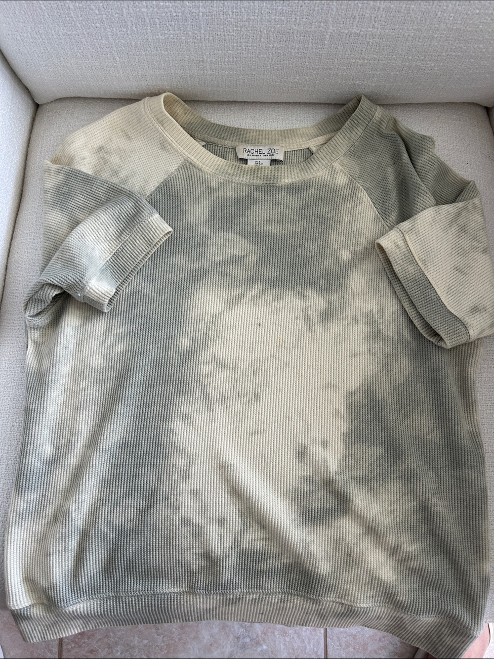 Rachel Zoe Olive and Cream Tie-Dye Short Sleeve Knit Top
